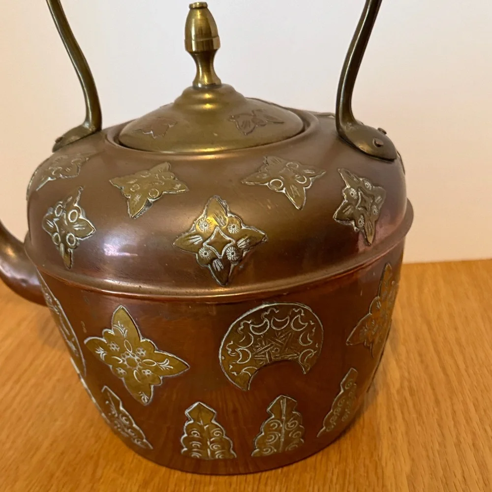 Antique Middle Eastern Copper Kettle with Intricate Design